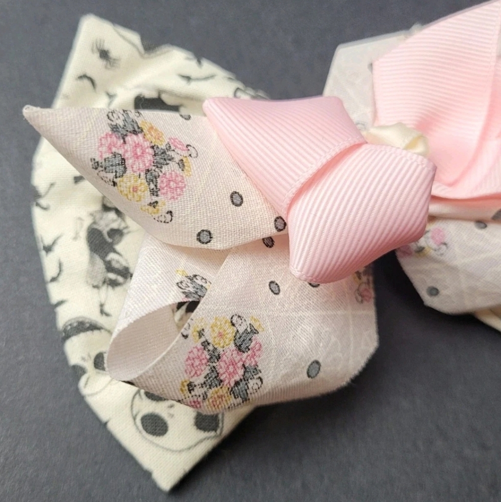 Hair Bow 5" Nightmare Before Christmas Pink Whimsigoth Ribbon Fabric Clip Floral - Picture 7 of 12